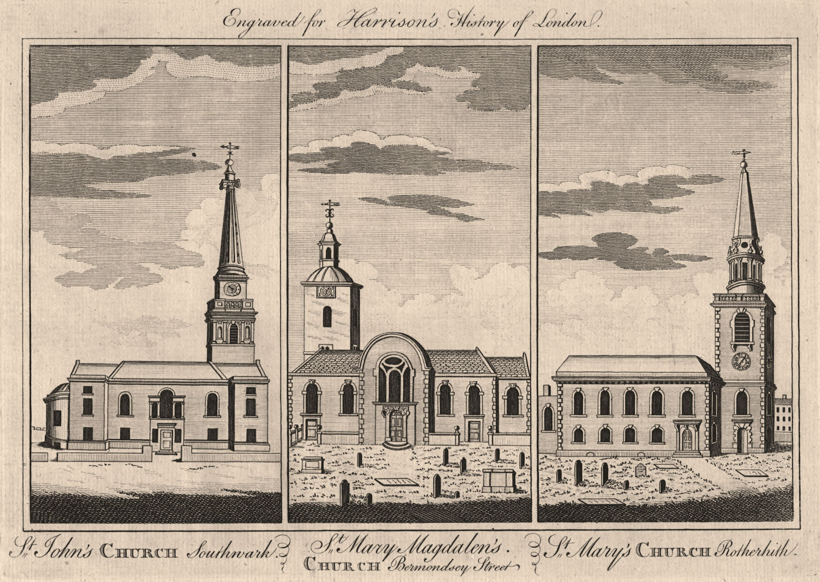 SOUTHWARK CHURCHES St John Horsleydown.Mary Magdalen Bermondsey.Rotherhithe 1776